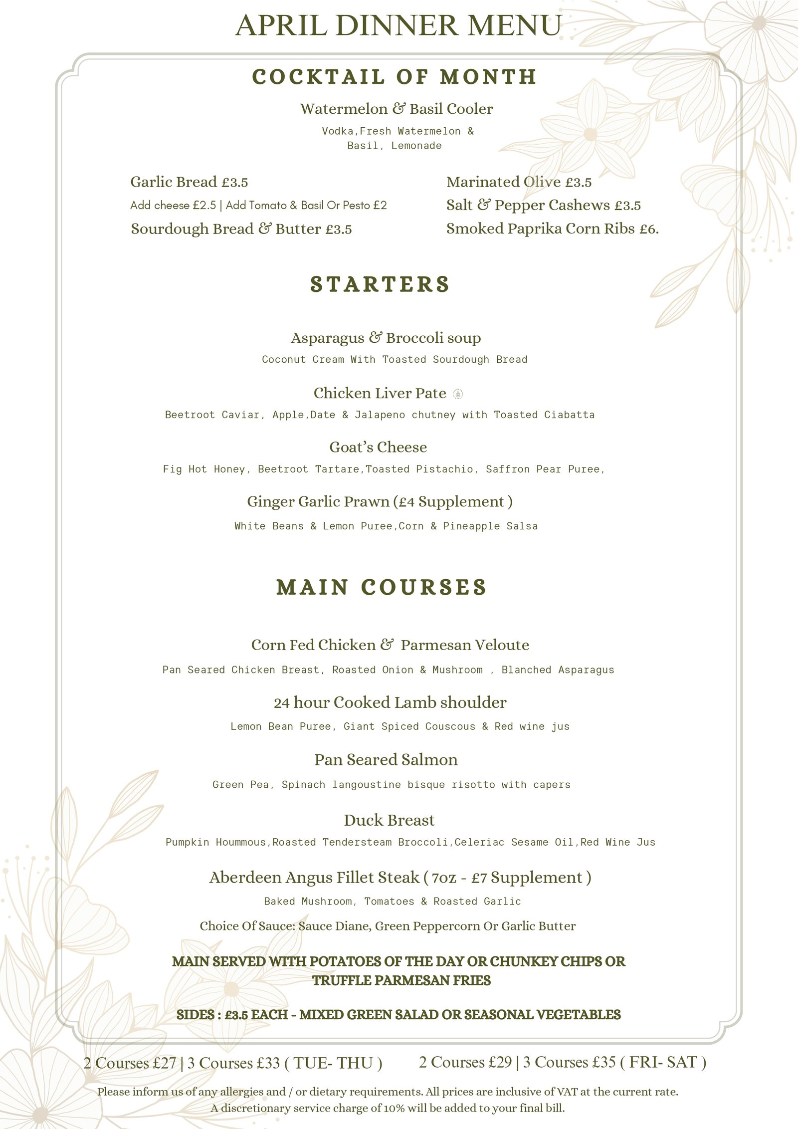 Dinner Menu