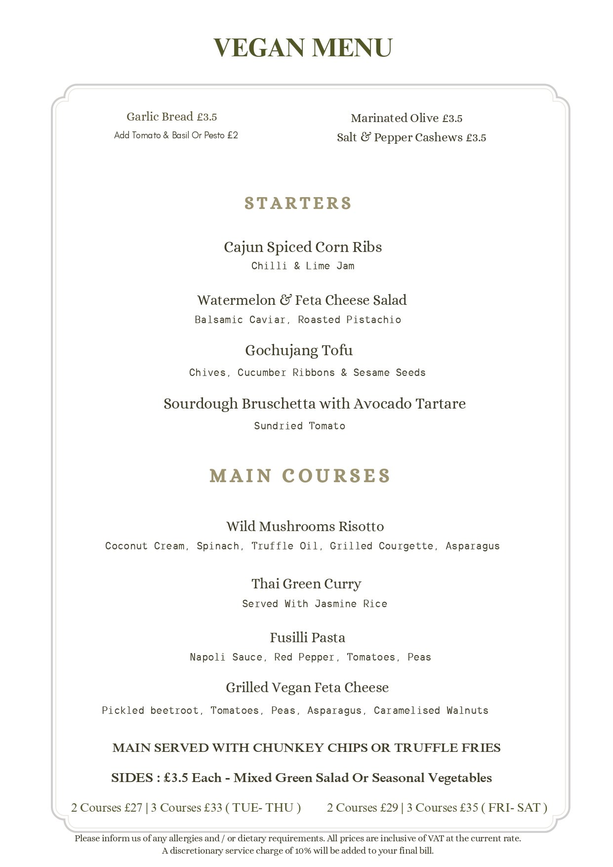 Vegan Menu