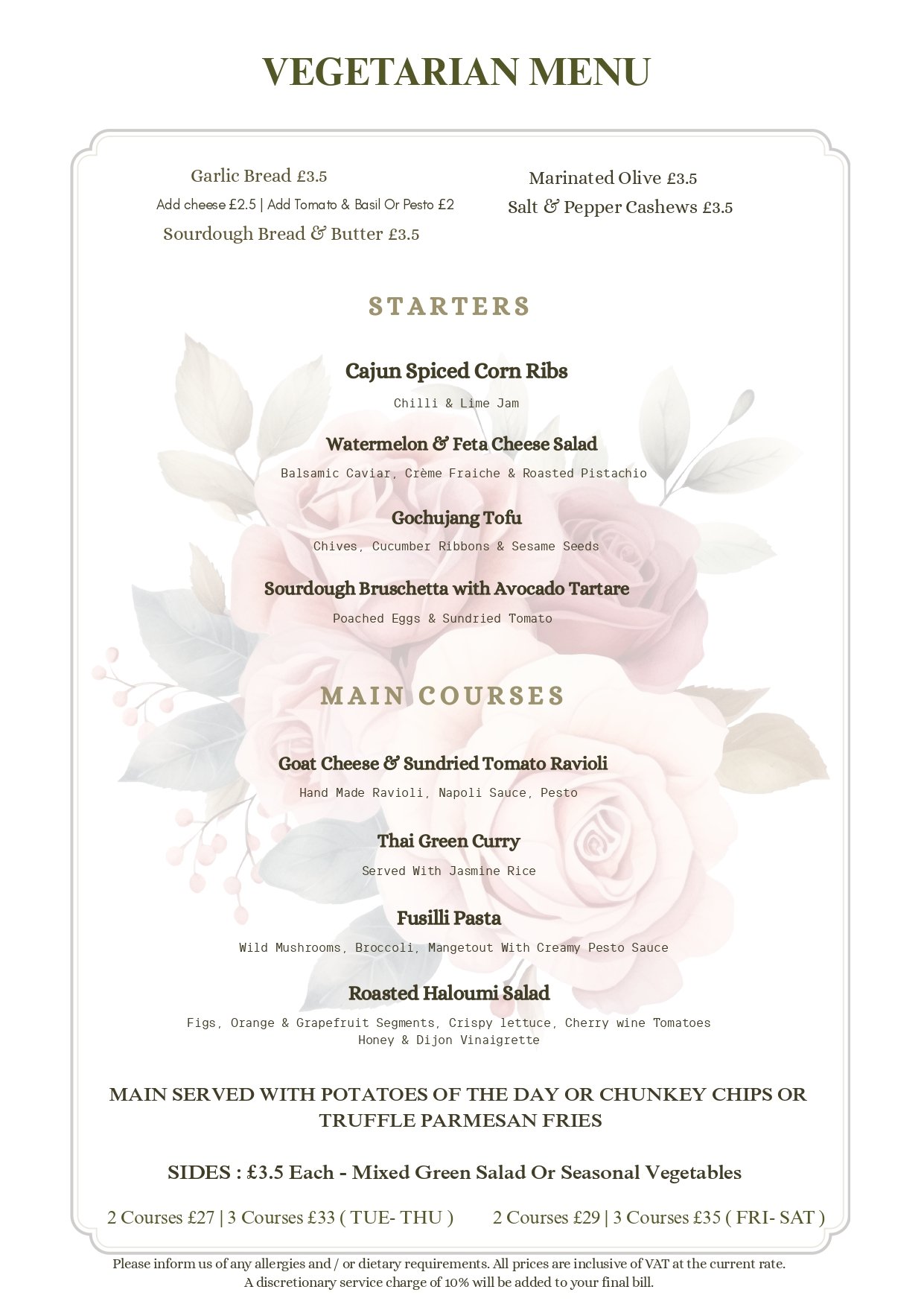 Vegetarian Menu