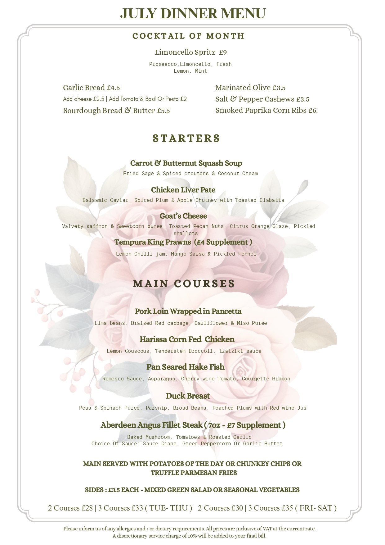 Dinner Menu