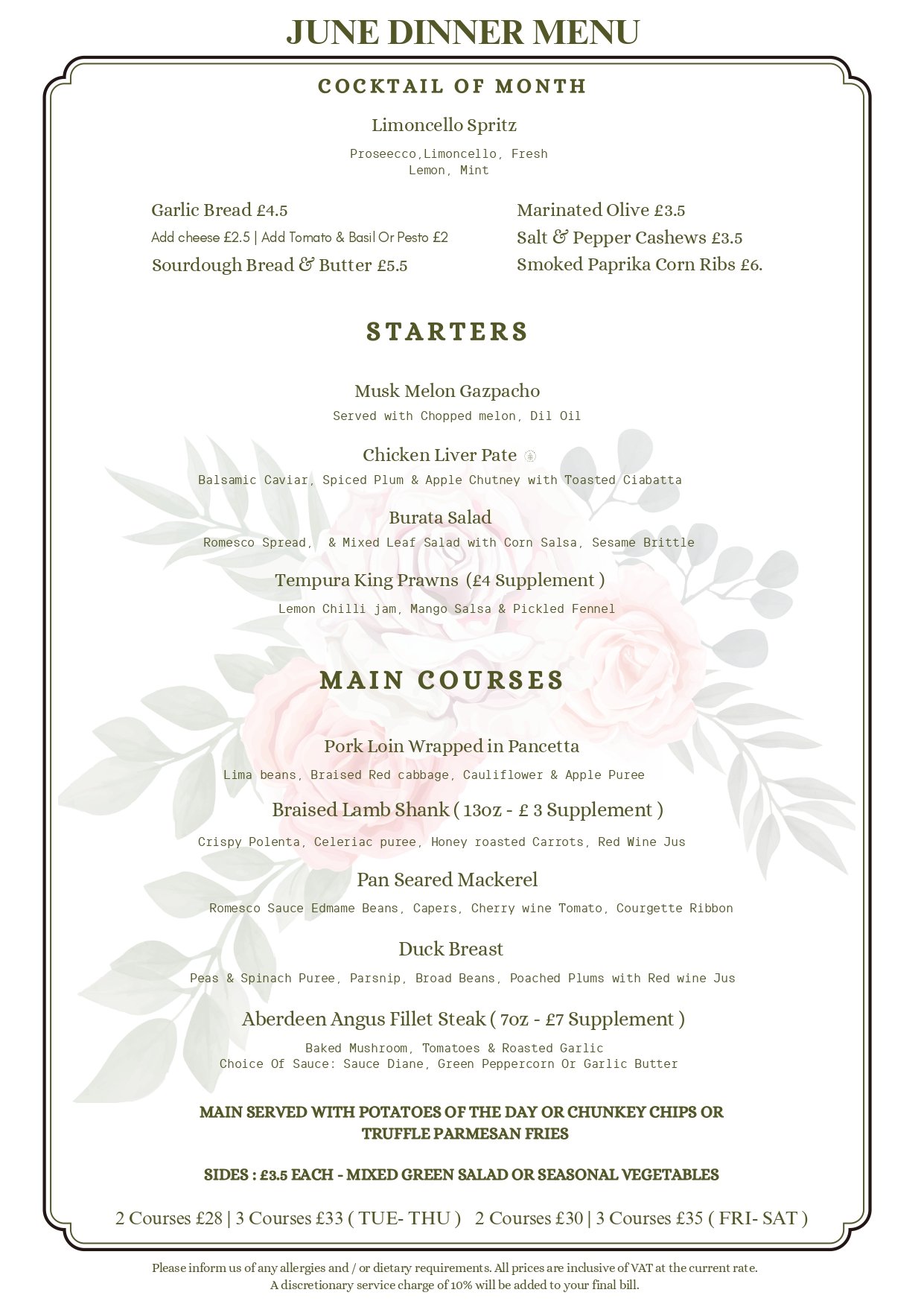 Dinner Menu