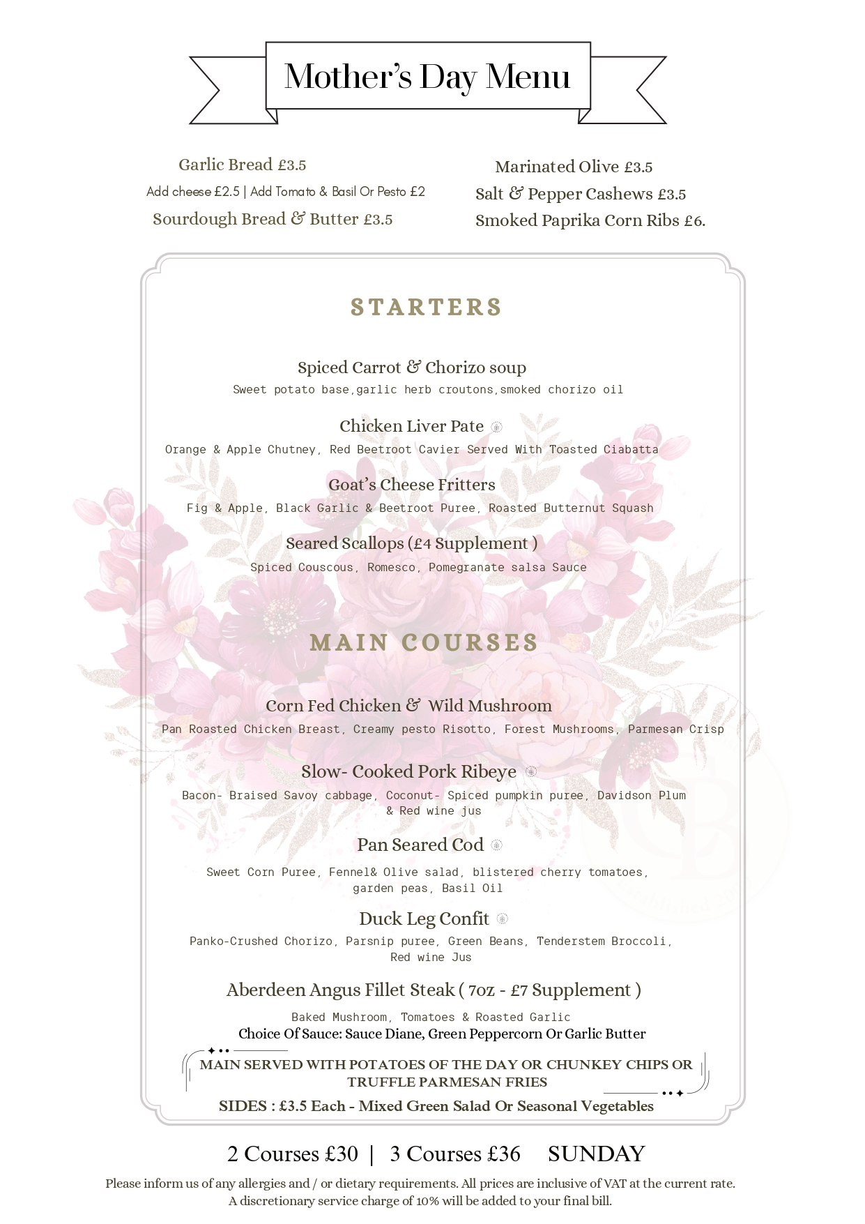 Mother's Day Menu