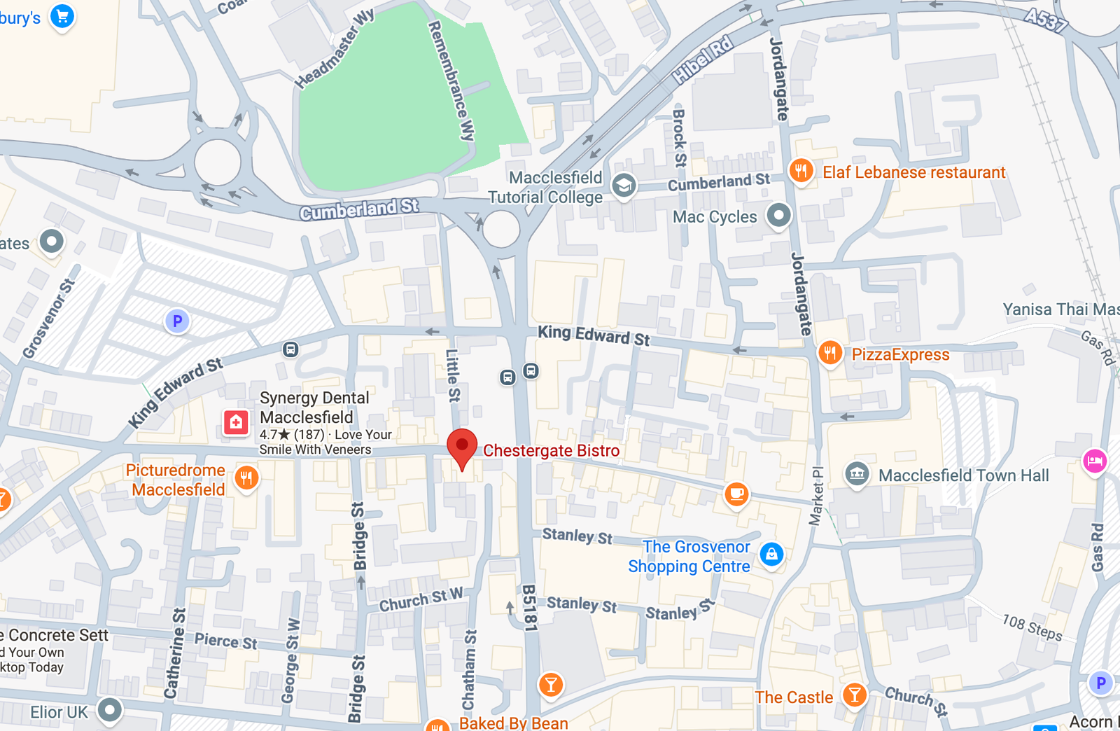 Map showing Chestergate Bistro, 66 Chestergate, Macclesfield